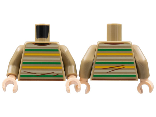 Torso Sweater with Bright Light Orange, Green, and Tan Stripes, Reddish Brown Hems and Wrinkles Pattern / Dark Tan Arms / Light Nougat Hands