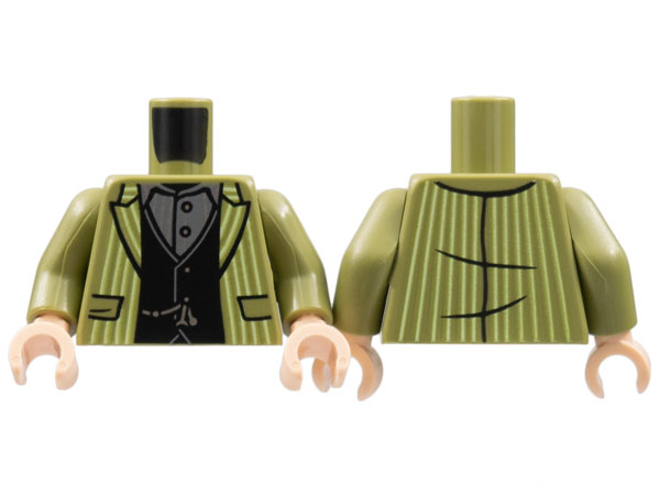 Torso Jacket with White Pinstripes, Black Vest, Dark Bluish Gray Shirt, Silver Waistcoat Chain Pattern / Olive Green Arms / Light Nougat Hands