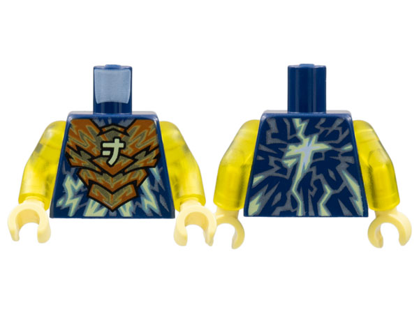 Torso Dark Orange Armor, Bright Light Yellow Ninjago Logogram Letter J and Electricity Pattern / Trans-Yellow Arms / Bright Light Yellow Hands