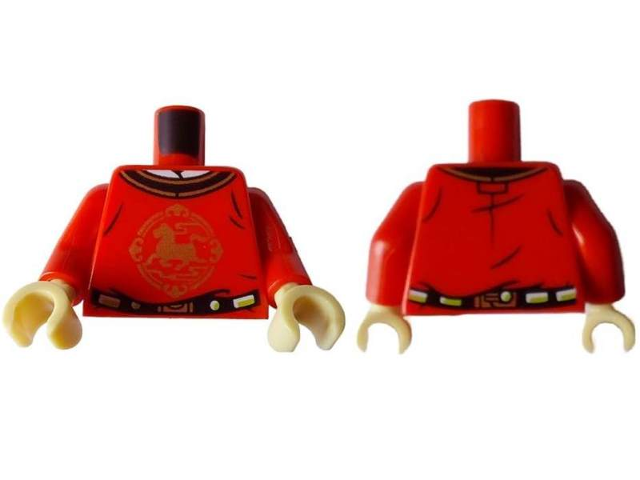 Torso Shirt with Black Collar and Belt and Gold Horse in Circle Pattern / Red Arms / Tan Hands