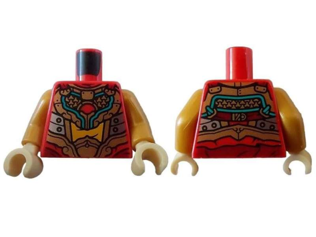 Torso Gold Shoulder Armor with Dark Turquoise Trim, Silver Plates, and Bright Light Orange Shirt Pattern / Pearl Gold Arms / Tan Hands