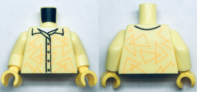 Torso Button Up Shirt with Bright Light Orange Triangles and White Undershirt Pattern / Bright Light Yellow Arms / Yellow Hands