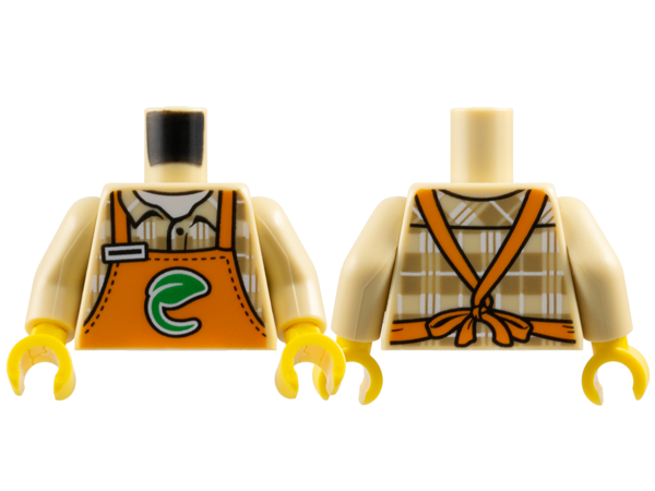 Torso Orange Apron with Green Leaf over Dark Tan and White Plaid Shirt Pattern / Tan Arms / Yellow Hands