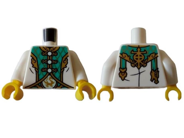 Torso Tang Jacket Closed with Gold Trim and Dark Turquoise Panels over Dragon Medallion Belt Pattern / White Arms / Yellow Hands