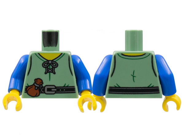 Torso Laced Shirt, Yellow Neck, Black Belt, Silver Buckle, Reddish Brown Pouch Pattern / Blue Arms / Yellow Hands