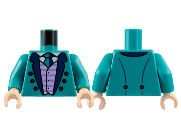 Torso Tuxedo Jacket with Dark Blue Lapels and Buttons, Lavender Striped Vest, White Shirt, Tie Pattern / Dark Turquoise Arms / Light Nougat Hands