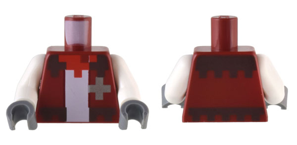 Torso Pixelated Jacket with Dark Brown Trim, Red Bandana, and Silver Star over White Shirt Pattern / White Arms / Dark Bluish Gray Hands