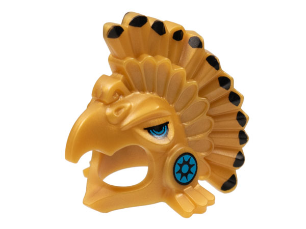 Minifigure, Headgear Headdress Aztec Bird with Black Feather Tips and Medium Azure Eyes and Cheeks Pattern
