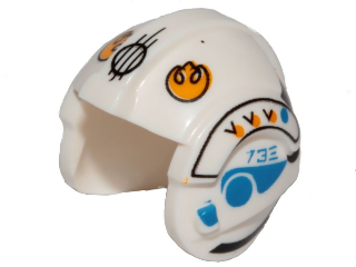 Minifigure, Headgear Helmet SW Rebel Pilot with Bright Light Orange Rebel Alliance Symbol and Blue Markings Pattern (Sandspeeder Gunner)