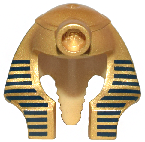 Minifigure, Headgear Headdress Mummy with Dark Blue Stripes on Metallic Gold Surface Pattern